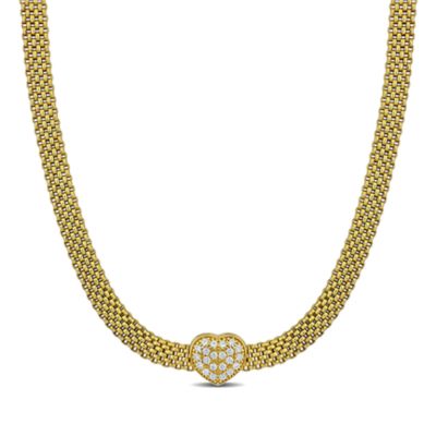 Haylee Jewels Cubic Zirconia Heart Necklace in Yellow Plated Sterling Silver - 16" + 2" Ext