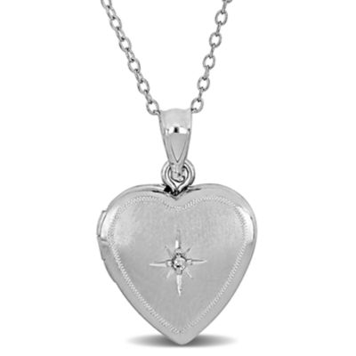 Haylee Jewels Cubic Zirconia Accent Heart Locket Pendant with Chain in Sterling Silver - 18 in, White