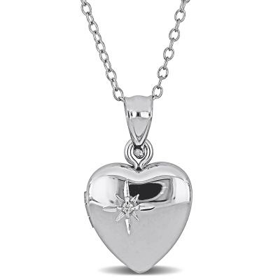 Haylee Jewels Cubic Zirconia Accent Heart Locket Pendant with Chain in Sterling Silver - 18 in