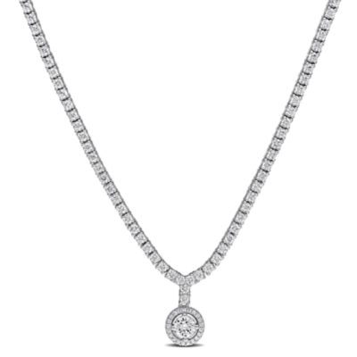Haylee Jewels Lab Created Cubic Zirconia & White Sapphire Drop Necklace in Sterling Silver - 16" + 2" Ext