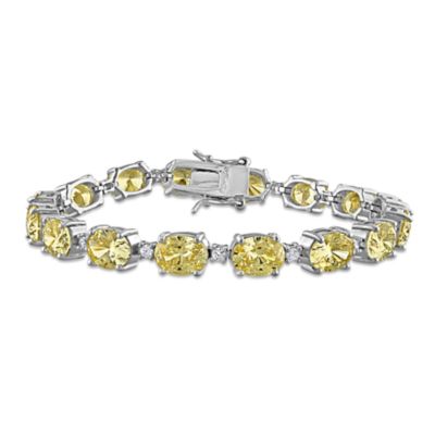 Haylee Jewels Yellow & White Cubic Zirconia Tennis Bracelet in Sterling Silver - 7 in