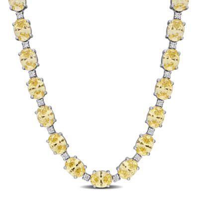 Haylee Jewels Yellow & White Cubic Zirconia Tennis Necklace in Sterling Silver - 17 in