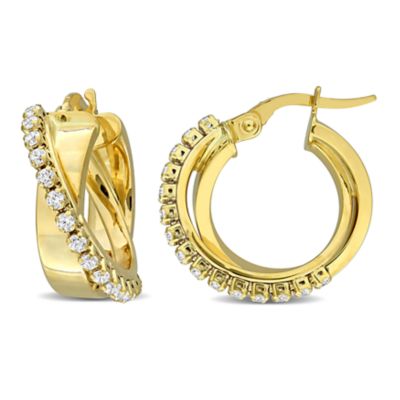 Haylee Jewels 3/8 ct. t.g.w. Cubic Zirconia Crossover Hoop Earrings in 10k Yellow Gold