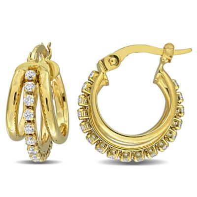 Haylee Jewels 3/4 ct. t.g.w. Cubic Zirconia Triple Hoop Earrings in 10k Yellow Gold