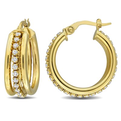 Haylee Jewels 3/4 ct. t.g.w. Cubic Zirconia 3-Row Hoop Earrings in 14k Yellow Gold