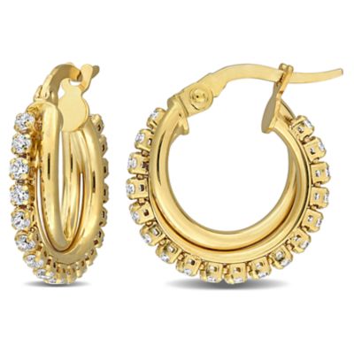 Haylee Jewels 3/5 ct. t.g.w. Cubic Zirconia 2-Row Hoop Earrings in 14k Yellow Gold