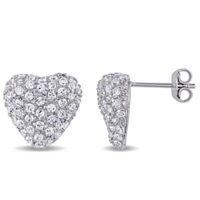Haylee Jewels Cubic Zirconia Heart Earrings in Sterling Silver, White