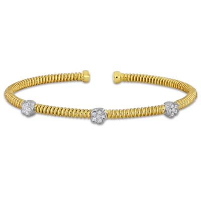 Haylee Jewels Cubic Zirconia Twist Open Bangle in Two-Tone Silver - 7.5 in