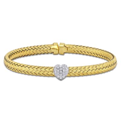 Haylee Jewels Cubic Zirconia Heart Weave Bangle in Two-Tone Silver - 8 in