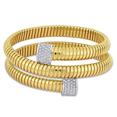 Haylee Jewels Cubic Zirconia Snake Omega Bangle in Two-Tone Silver - 7.5 in