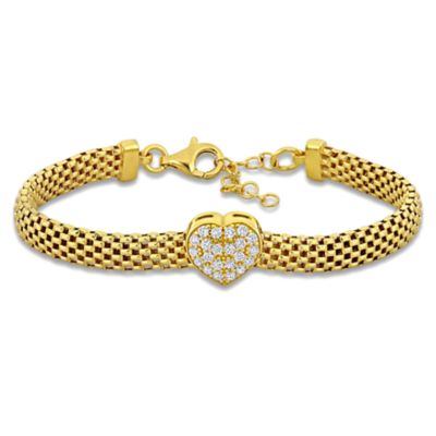 Haylee Jewels Cubic Zirconia Heart Bracelet in Yellow Plated Sterling Silver- 7"+1" Ext