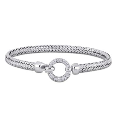 Haylee Jewels Cubic Zirconia Weave Bangle in Sterling Silver - 7.5 in, White