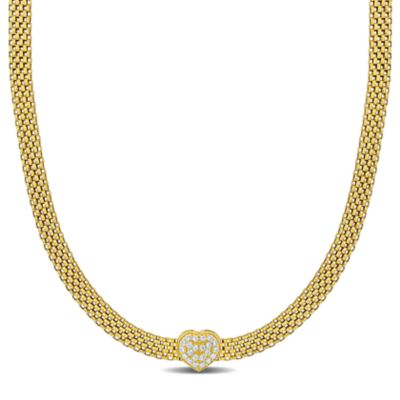 Haylee Jewels Cubic Zirconia Heart Necklace in Yellow Plated Sterling Silver - 17+1.5 in