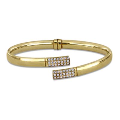 Haylee Jewels Cubic Zirconia Open Bypass Flat Bangle in Yellow Plated Sterling Silver