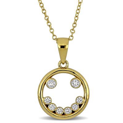 Haylee Jewels Cubic Zirconia Smiley Face Pendant with Chain in Yellow Plated Sterling Silver - 18" + 2" Ext