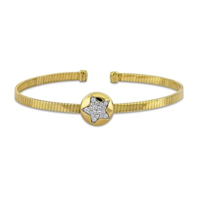 Haylee Jewels Cubic Zirconia Star Cluster Omega Bangle in Yellow Plated Sterling Silver