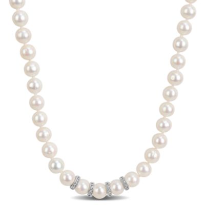 Haylee Jewels 7.5-8mm Freshwater Cultured Pearl & Cubic Zirconia Necklace in Brass - 18 in