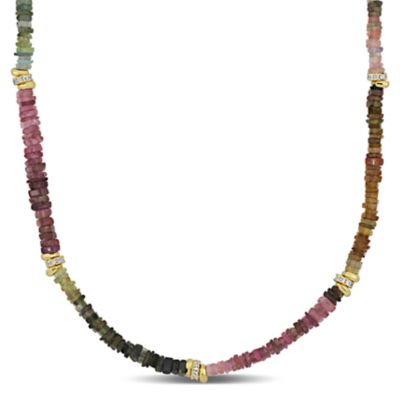 Haylee Jewels Cubic Zirconia & Multi Tourmaline Necklace in Brass-17.5
