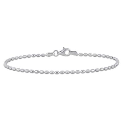 Haylee Jewels 1.8mm Oval Diamond Cut Anklet in Sterling Silver - 9 in, White