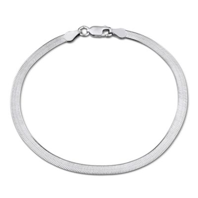 Haylee Jewels 3.3mm Herringbone Chain Bracelet in Sterling Silver - 7.25 in, White