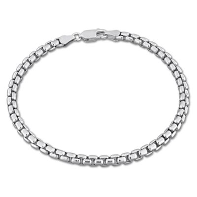 Haylee Jewels 3.8mm Box Link Chain Bracelet in Sterling Silver - 7.5 in, White