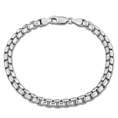 Haylee Jewels 5.2mm Box Link Chain Bracelet in Sterling Silver - 8 in, White