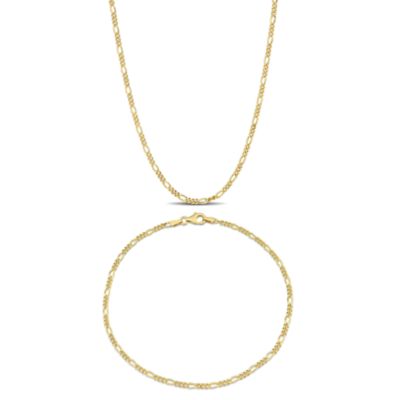 Haylee Jewels Men's 2.2mm Figaro Link Chain Necklace and Bracelet Set in Yellow Plated Sterling Silver - 24" + 9" Ext