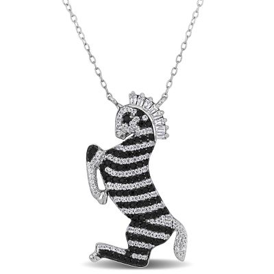Haylee Jewels 3.72 ct. t.g.w. Black Spinel, Cubic Zirconia & White Topaz Zebra Necklace in Sterling Silver-18" + 2" Ext
