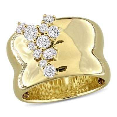 Haylee Jewels 1.33 ct. t.g.w. White Cubic Zirconia Wide Band Cluster Ring in Yellow Brass, 7