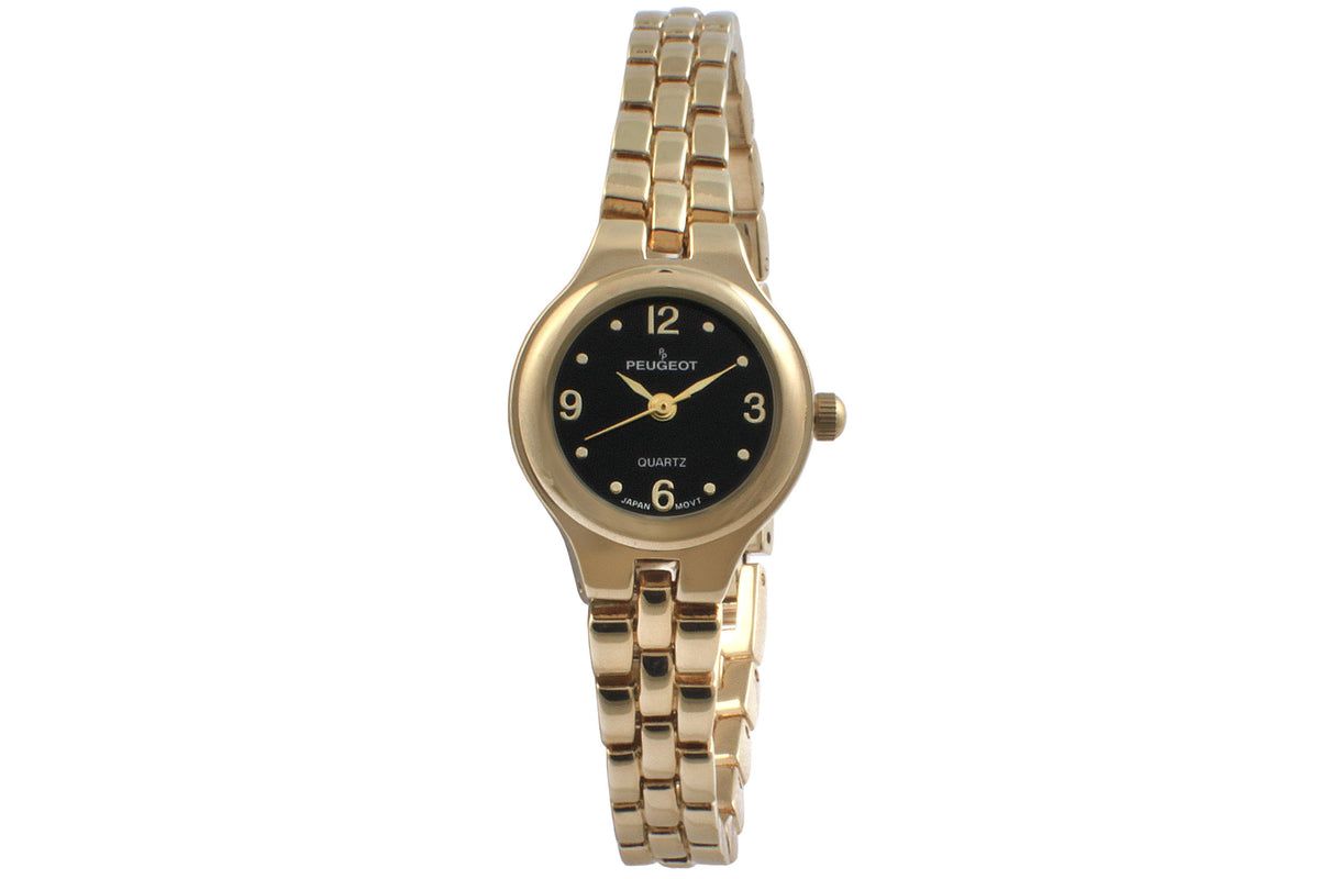 Peugeot Womens Small Face Gold-Tone Link Watch with Gold-Tone Metal Bracelet