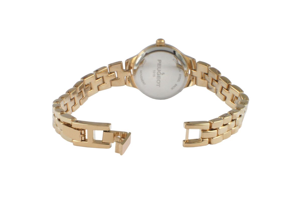 Peugeot Womens Small Face Gold-Tone Link Watch with Gold-Tone Metal Bracelet