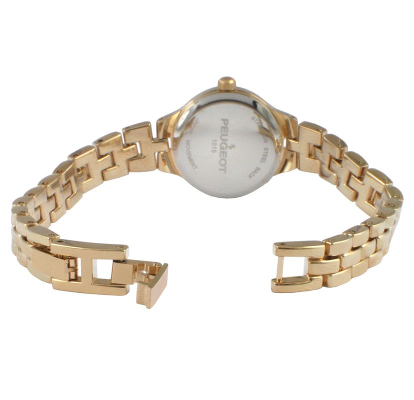 Peugeot Womens Small Face Gold-Tone Link Watch with Gold-Tone Metal Bracelet