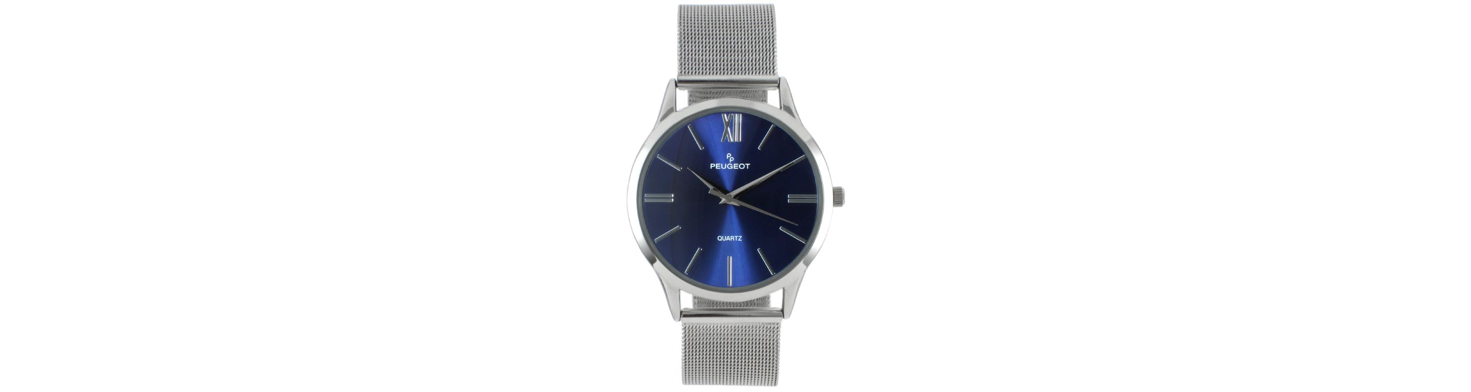 Peugeot Mens 40mm Blue Dial Slim Case Stainless Steel Mesh Watch