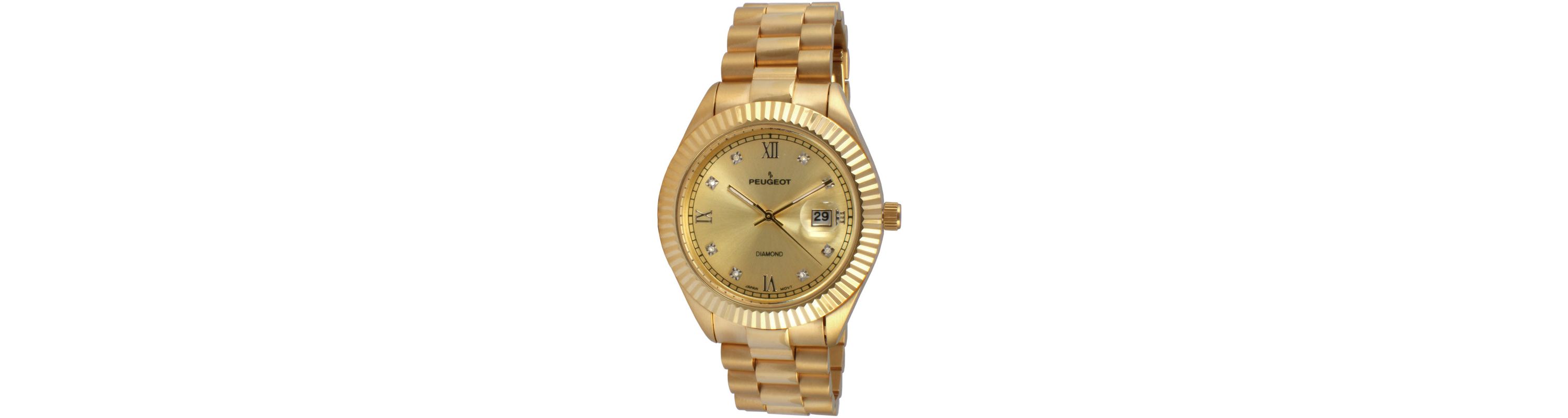 Peugeot Mens 40mm Gold dial 14K Gold Plated Genuine Diamond Dial Watch with Gold-Tone Bracelet Strap