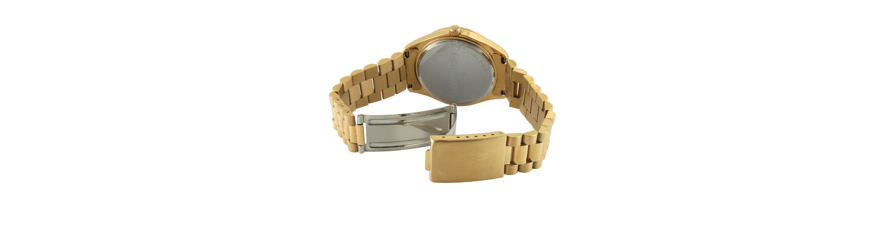 Peugeot Mens 40mm Gold dial 14K Gold Plated Genuine Diamond Dial Watch with Gold-Tone Bracelet Strap