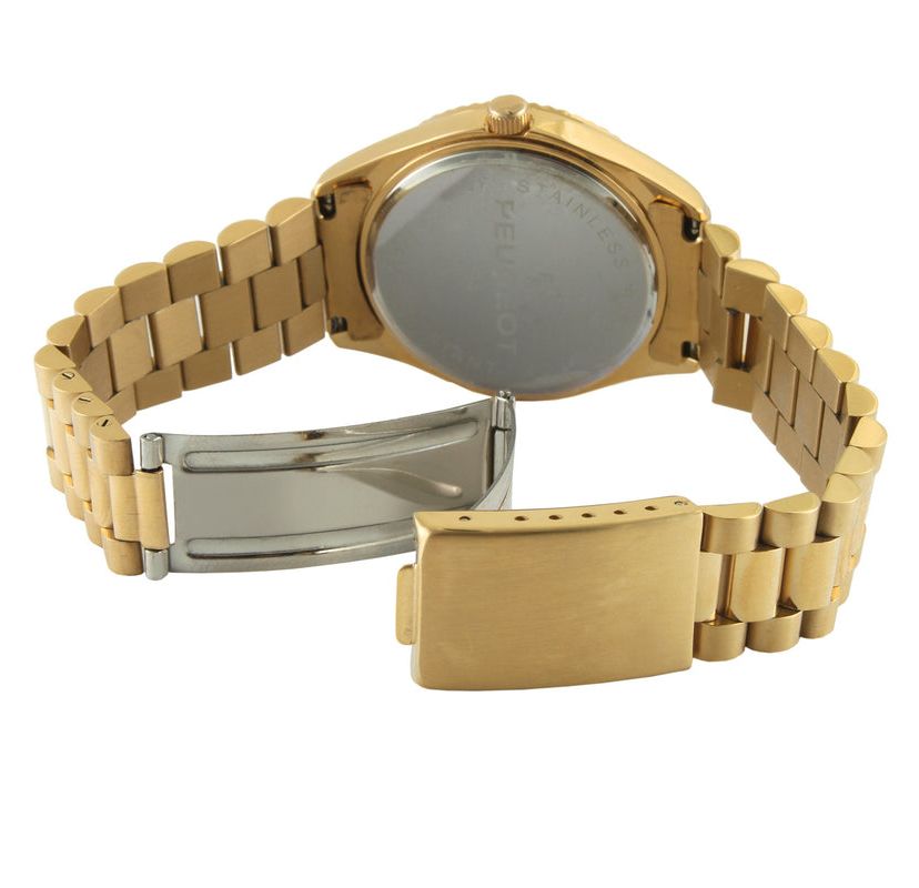Peugeot Mens 40mm Gold dial 14K Gold Plated Genuine Diamond Dial Watch with Gold-Tone Bracelet Strap