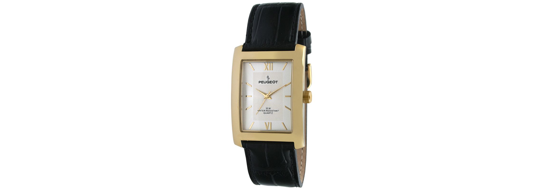 Peugeot Mens 30X40mm Gold Tank Shape Watch with Black Strap