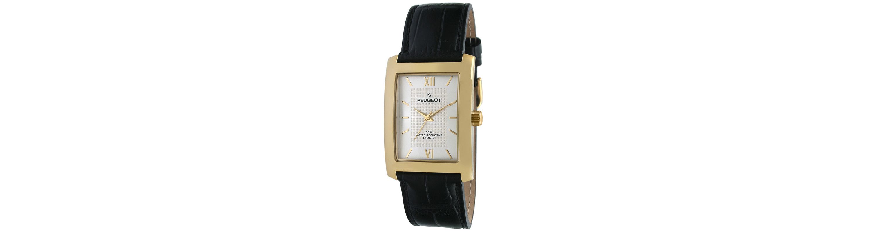 Peugeot Mens 30X40mm Gold Tank Shape Watch with Black Strap