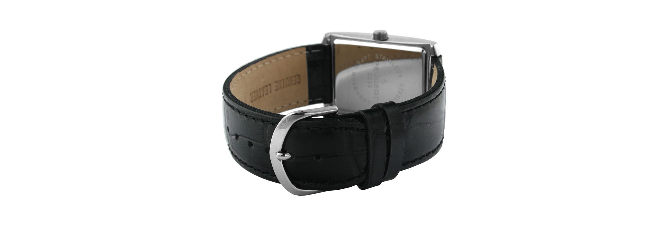 Peugeot Mens 30X40mm Gold Tank Shape Watch with Black Strap