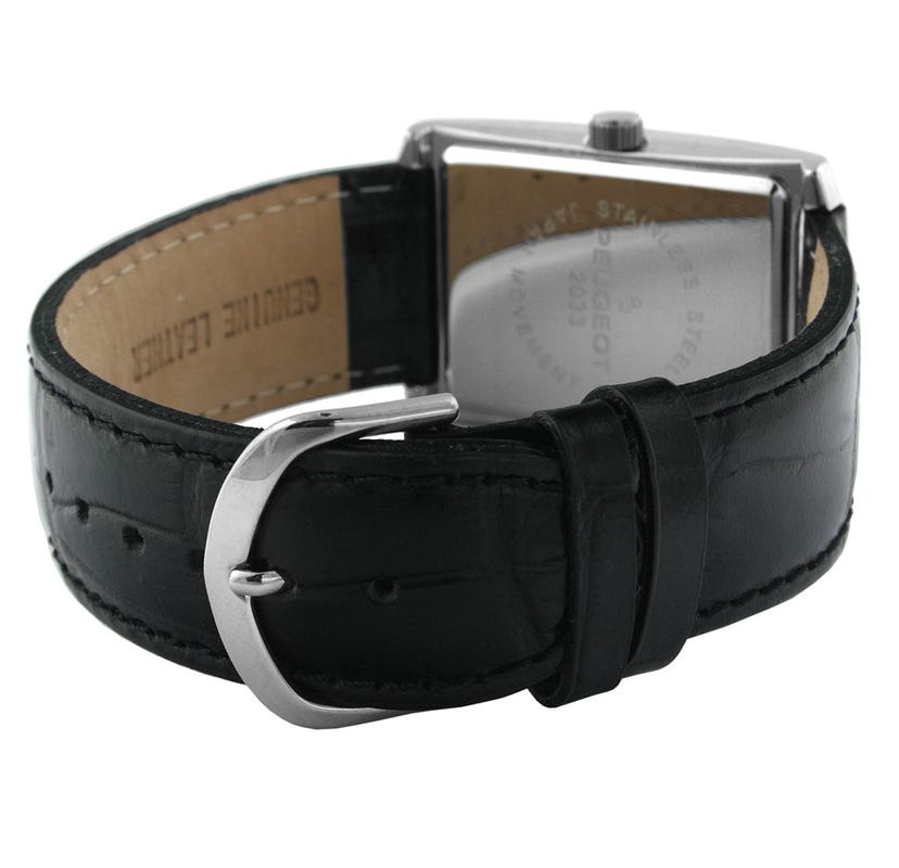 Peugeot Mens 30X40mm Gold Tank Shape Watch with Black Strap