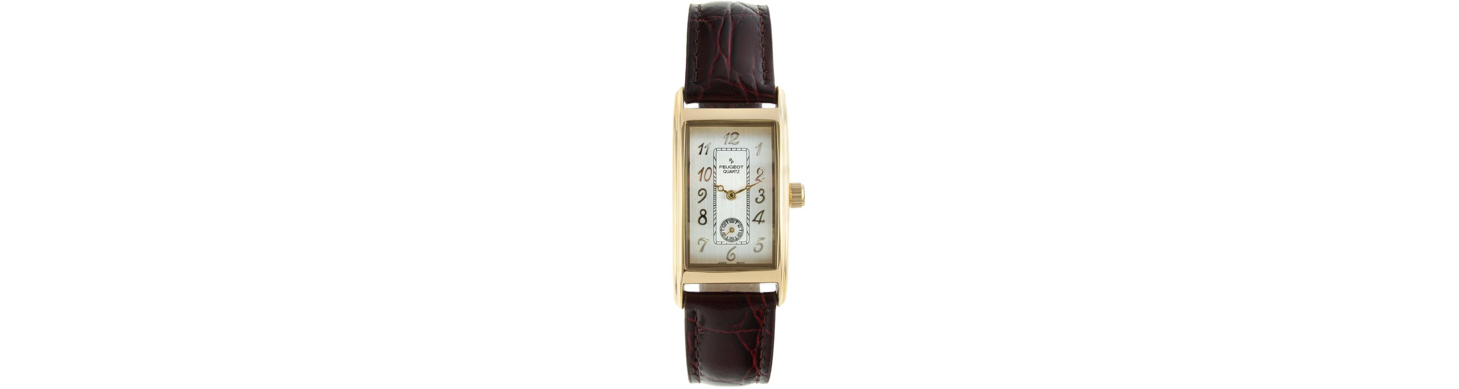 Peugeot Mens Gold Contour Case Remote Sweep Watch with Brown Leather Band
