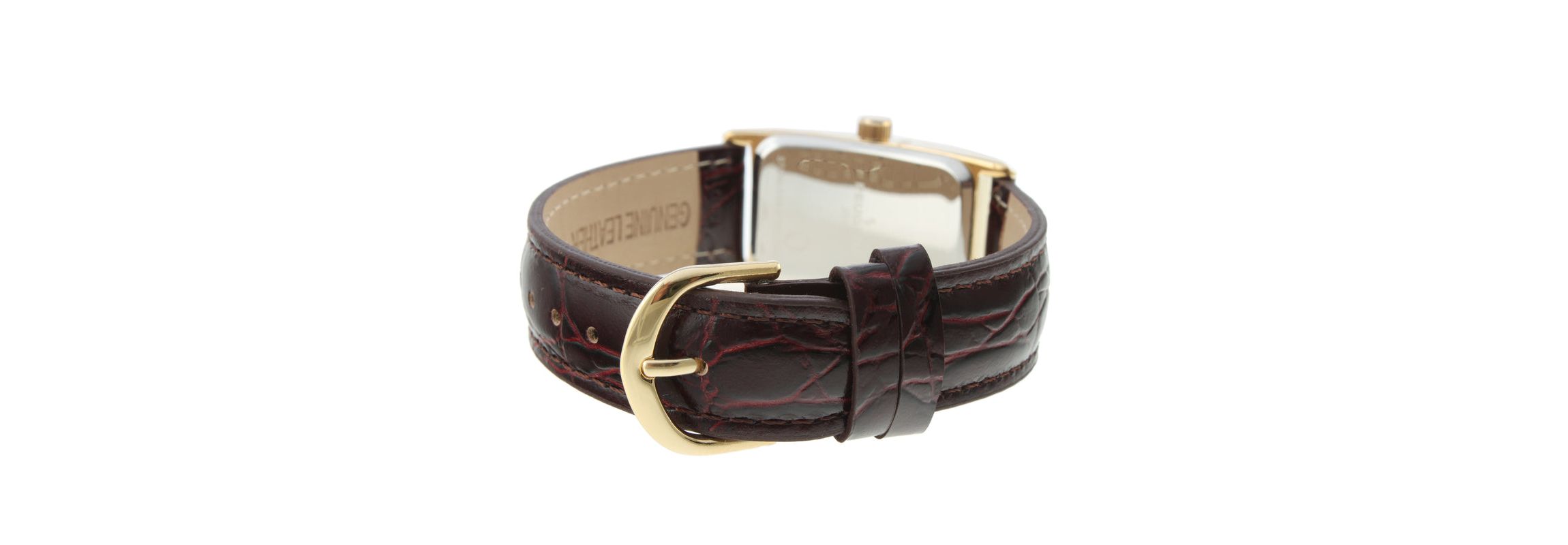 Peugeot Mens Gold Contour Case Remote Sweep Watch with Brown Leather Band