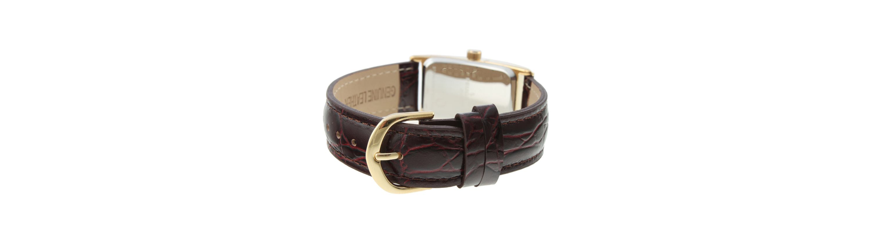 Peugeot Mens Gold Contour Case Remote Sweep Watch with Brown Leather Band