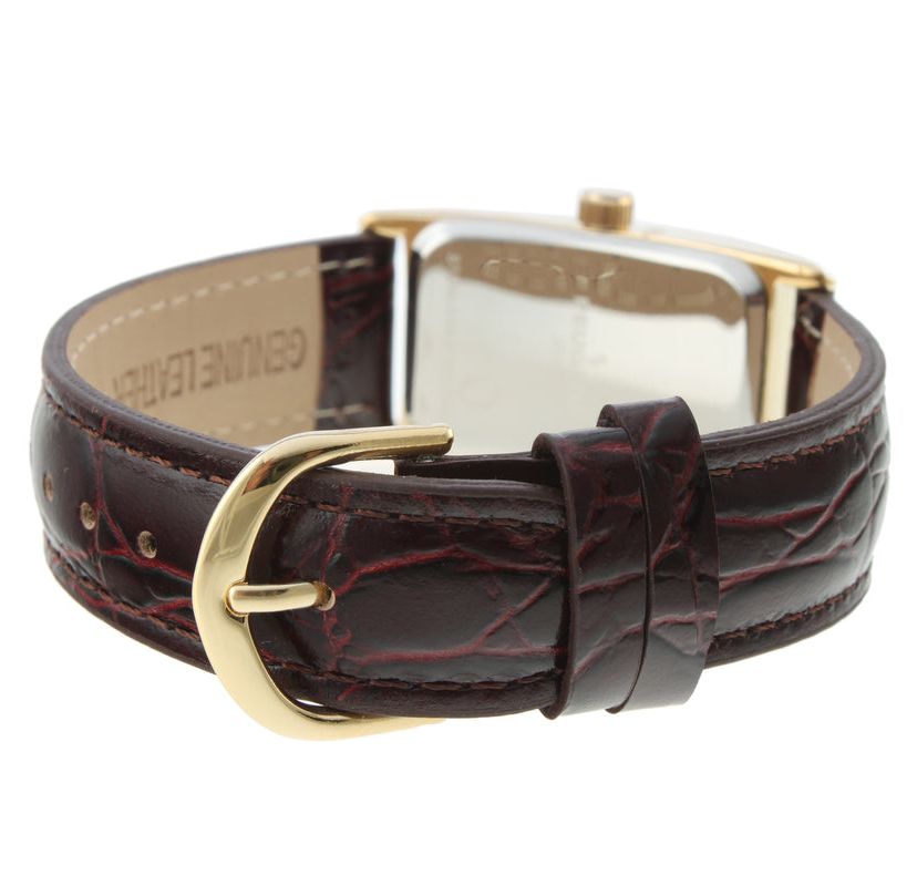 Peugeot Mens Gold Contour Case Remote Sweep Watch with Brown Leather Band