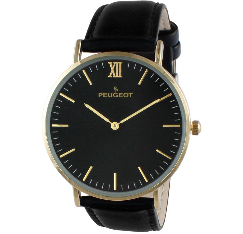 Peugeot Mens 40mm Black Dial Super Slim Leather Strap Watch