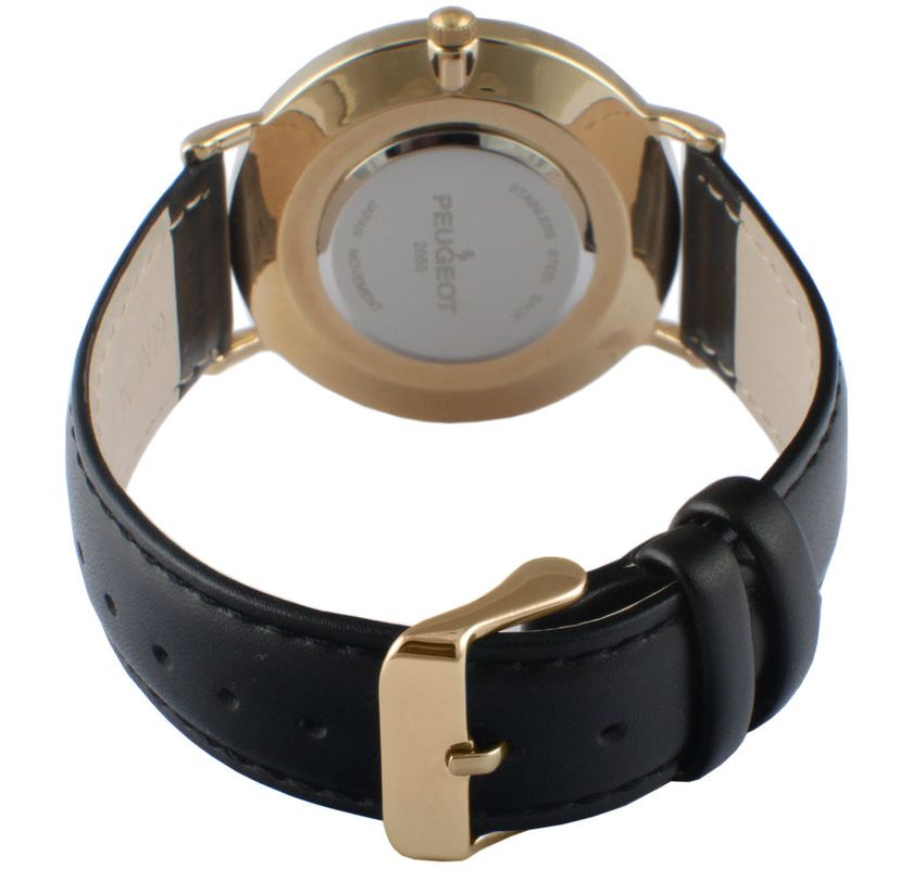 Peugeot Mens 40mm Black Dial Super Slim Leather Strap Watch
