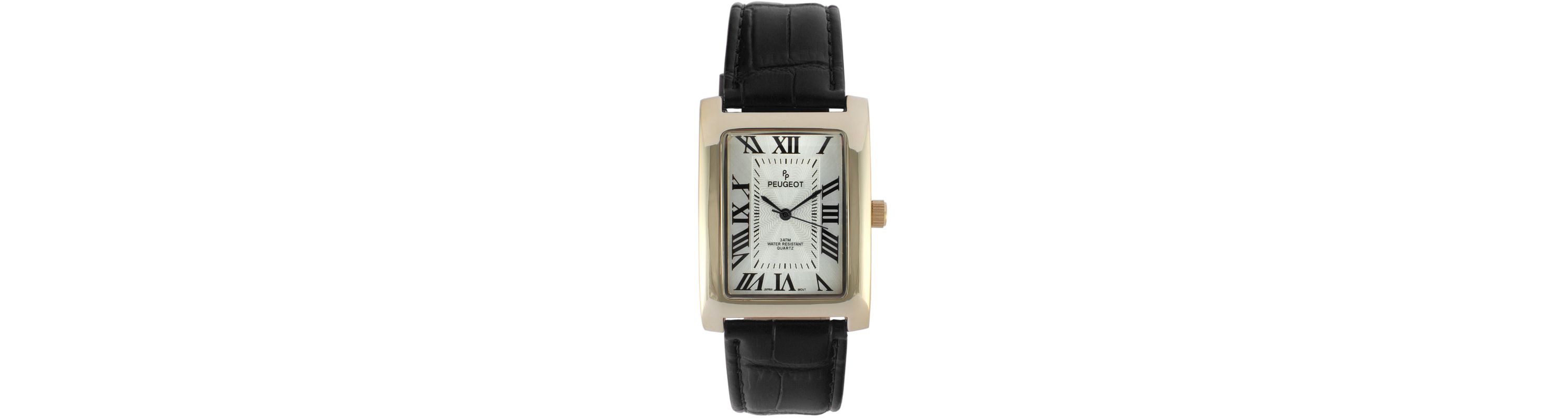 Peugeot Mens 43x30 mm Black Vintage Tank Leather Strap Watch