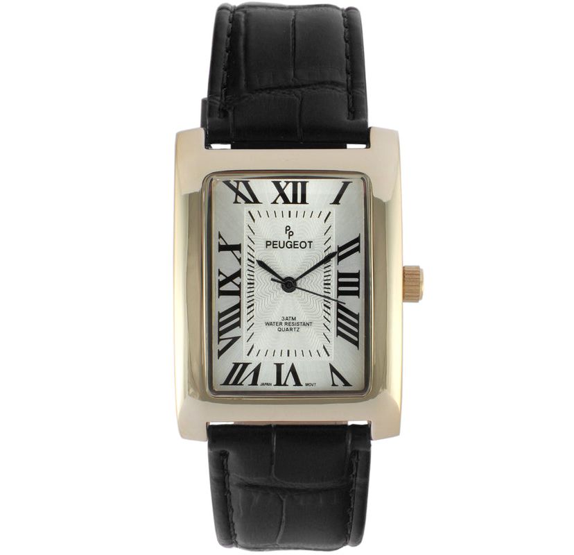 Peugeot Mens 43x30 mm Black Vintage Tank Leather Strap Watch