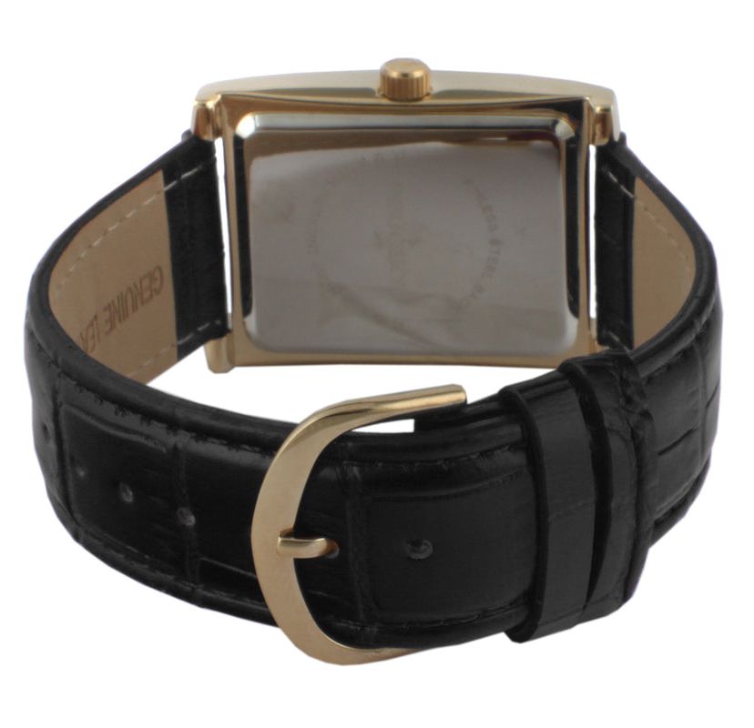 Peugeot Mens 43x30 mm Black Vintage Tank Leather Strap Watch