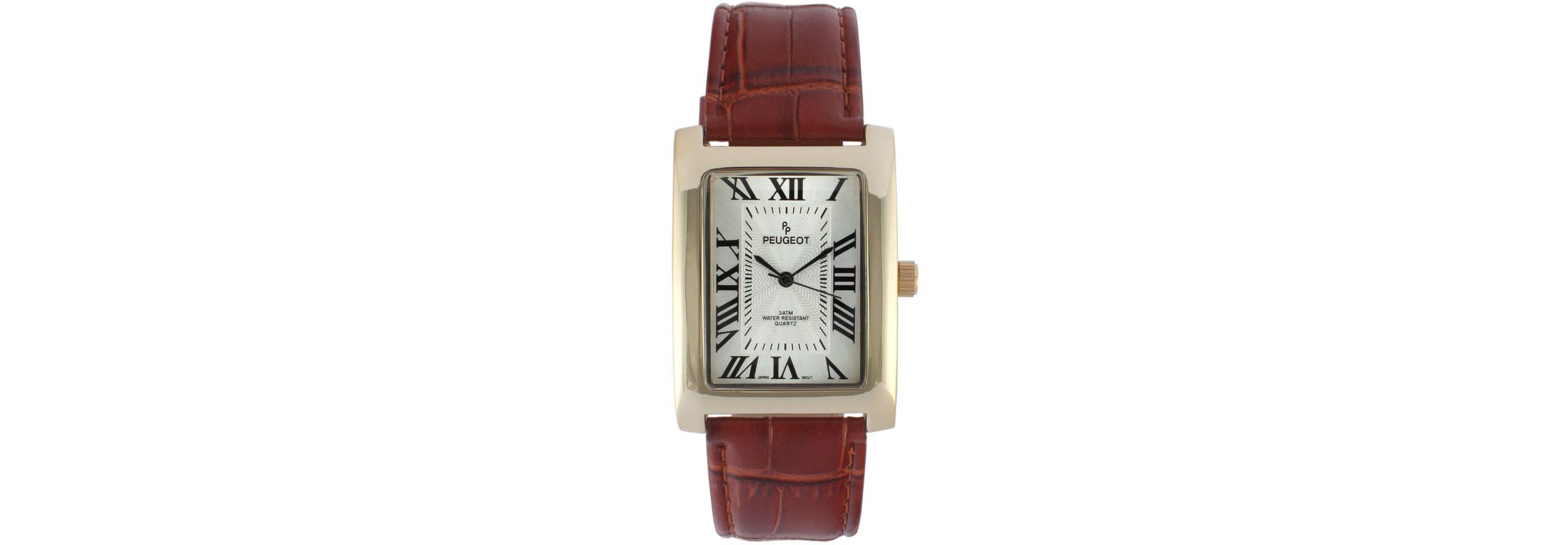 Peugeot Mens 43x30 mm Brown Vintage Tank Leather Strap Watch